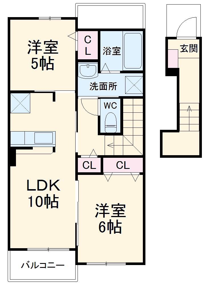 エスポワールK&L Ⅱ(2LDK/2階)の間取り写真
