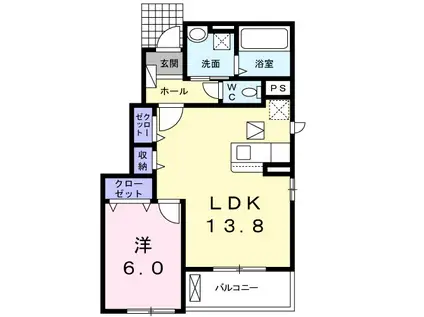 アーバンヒルⅢ B(1LDK/1階)の間取り写真