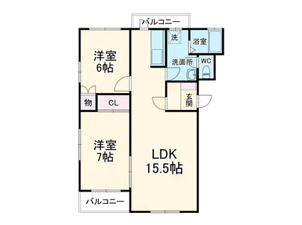 アトゥーレS(2LDK/1階)の間取り写真