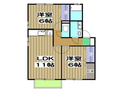 アドラブール岩井(2LDK/1階)の間取り写真