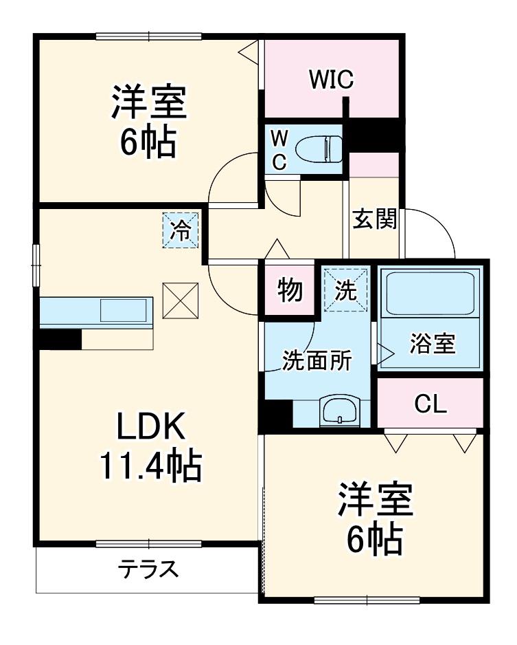 ショコラコート1(2LDK/1階)の間取り写真
