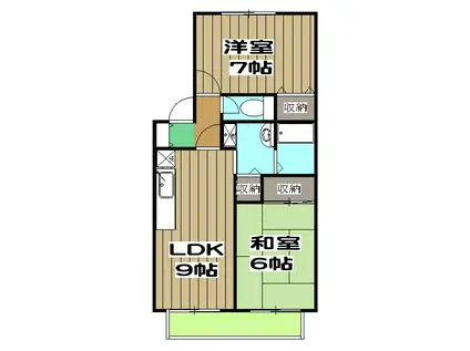 ハイカムール塔南(2LDK/2階)の間取り写真