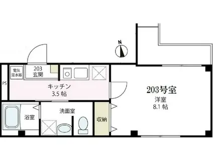 リビオン(1K/2階)の間取り写真