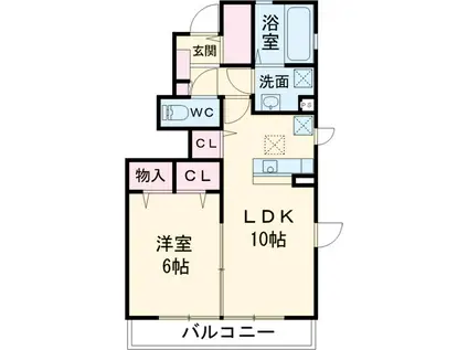 ヒルサイド・コゼット ヒルサイド(1LDK/1階)の間取り写真