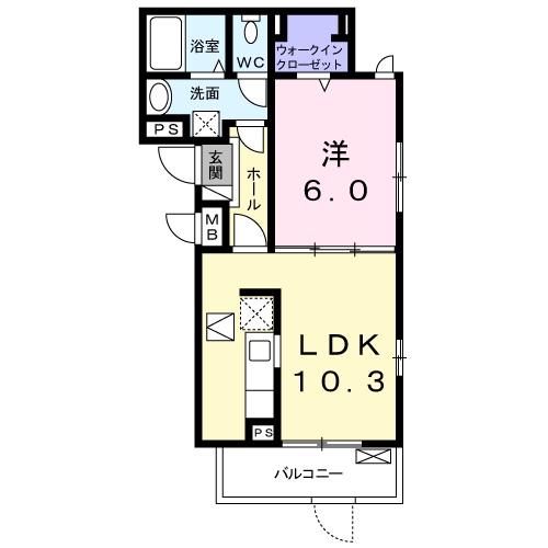 サウスヒルズ馬堀(1LDK/1階)の間取り写真