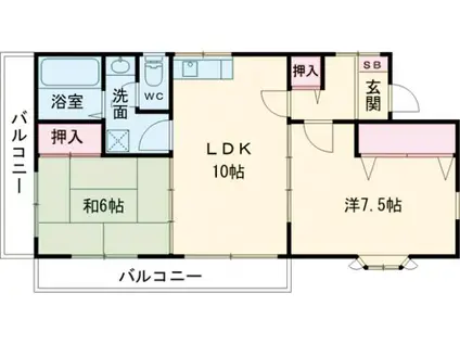 エバーグリーン芋松(2LDK/2階)の間取り写真
