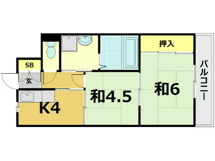 第3シャトーウメダ(2K/3階)の間取り写真