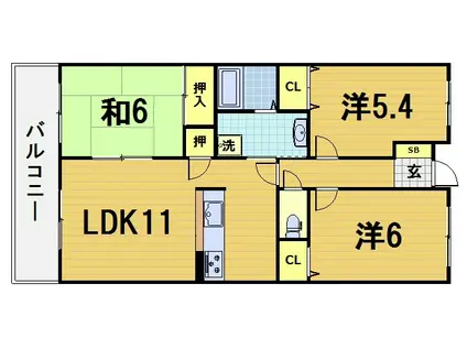 レジディア太秦(3LDK/5階)の間取り写真