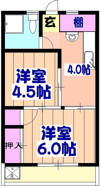富士美ハイツ(2K/2階)の間取り写真