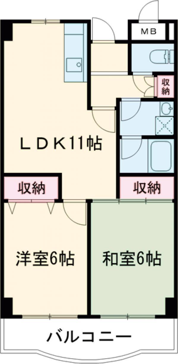 オーク岸和田(2LDK/4階)の間取り写真