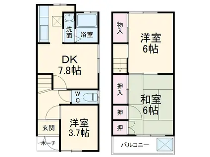 阪和線 下松駅(大阪) 徒歩14分 2階建 築49年(3DK)の間取り写真