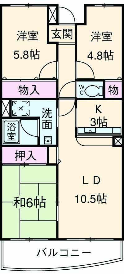 コスモス・ミソノ(3LDK/5階)の間取り写真