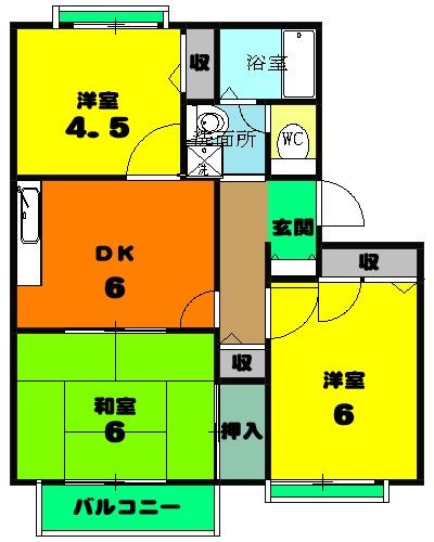 ファミーユ美津(3DK/2階)の間取り写真