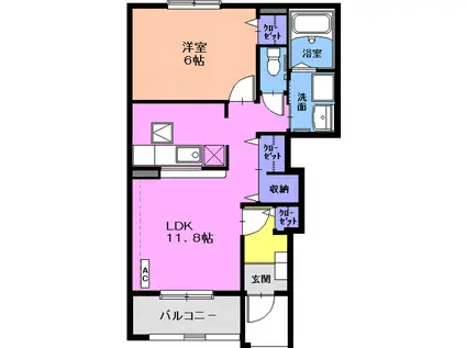 サンリットレジデンス(1LDK/1階)の間取り写真