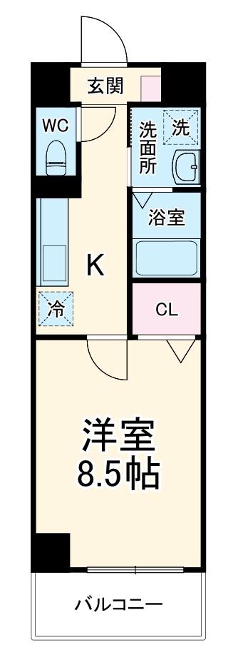 ジェルメ(1K/8階)の間取り写真