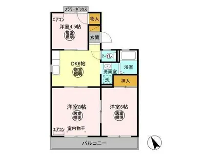 シティウィングC・D(3DK/1階)の間取り写真