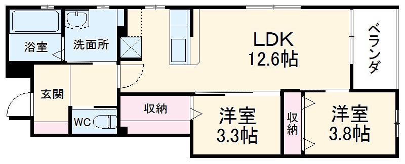 遠州鉄道 遠州病院駅 徒歩18分 4階建 築6年(2LDK/2階)の間取り写真