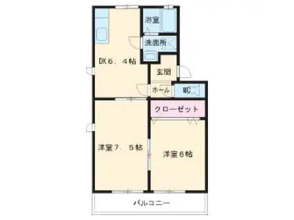 メゾン三ツ谷(2DK/2階)の間取り写真