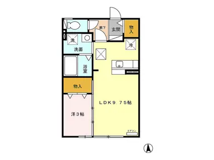 ヴィライン若宮(1LDK/2階)の間取り写真