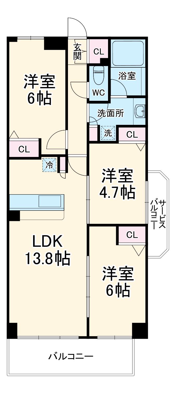 ベルドゥムール草加新田2(3LDK/2階)の間取り写真