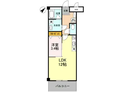 ワイズヒル(1LDK/2階)の間取り写真