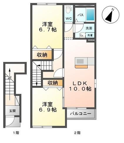 シャルマンフルール(2LDK/2階)の間取り写真
