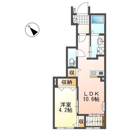 常磐線 水戸駅 バス乗車時間:5分 千波小学校前バス停で下車 徒歩3分 2階建 築6年(1LDK/1階)の間取り写真