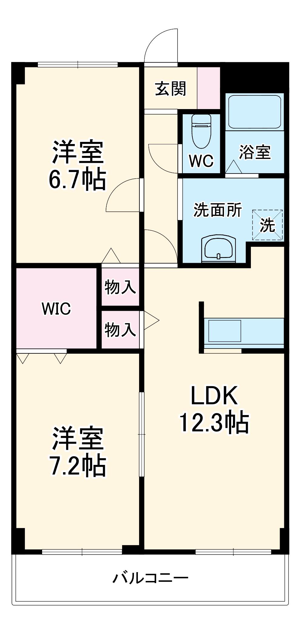 オークス皇山道(2LDK/3階)の間取り写真
