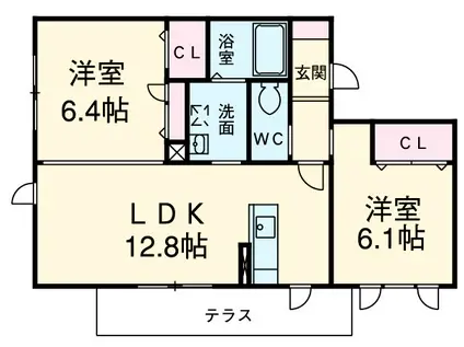 シャーメゾンパティオ(2LDK/2階)の間取り写真