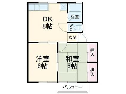 ハイム小国2(2DK/2階)の間取り写真