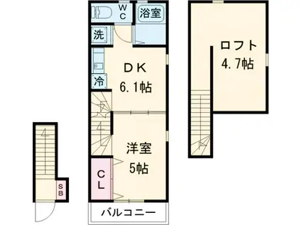 ザ等々力アジト(1DK/2階)の間取り写真