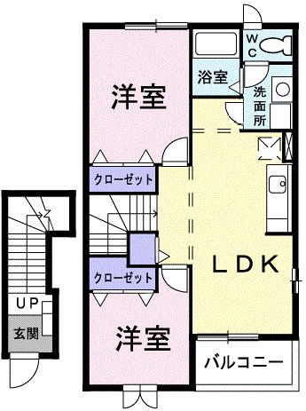 サンクレストⅡ(2LDK/2階)の間取り写真