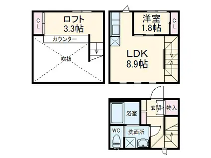 DUPLEX(1DK/1階)の間取り写真