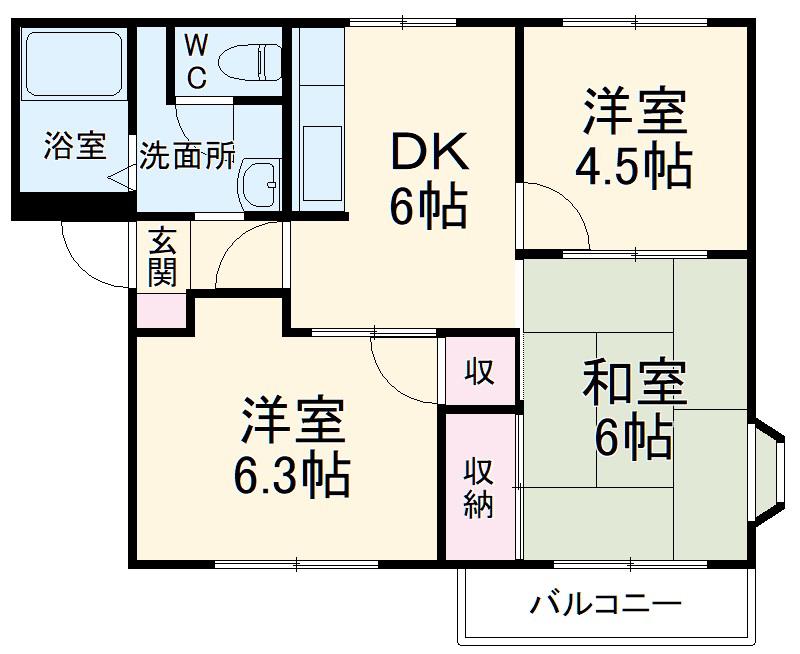 ピュア・ハイツB(3DK/2階)の間取り写真