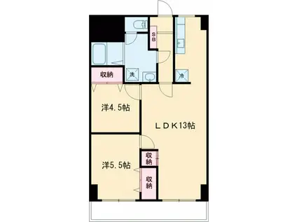 ひがしレジデンス(2LDK/9階)の間取り写真