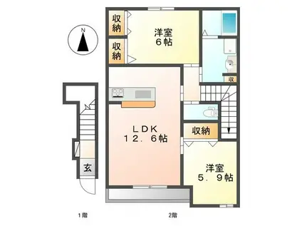 GRAZIA(2LDK/2階)の間取り写真