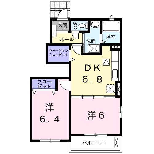 カルムA棟(2DK/1階)の間取り写真