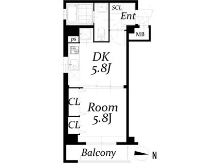 アクアタウンイーストⅡ(1DK/7階)の間取り写真
