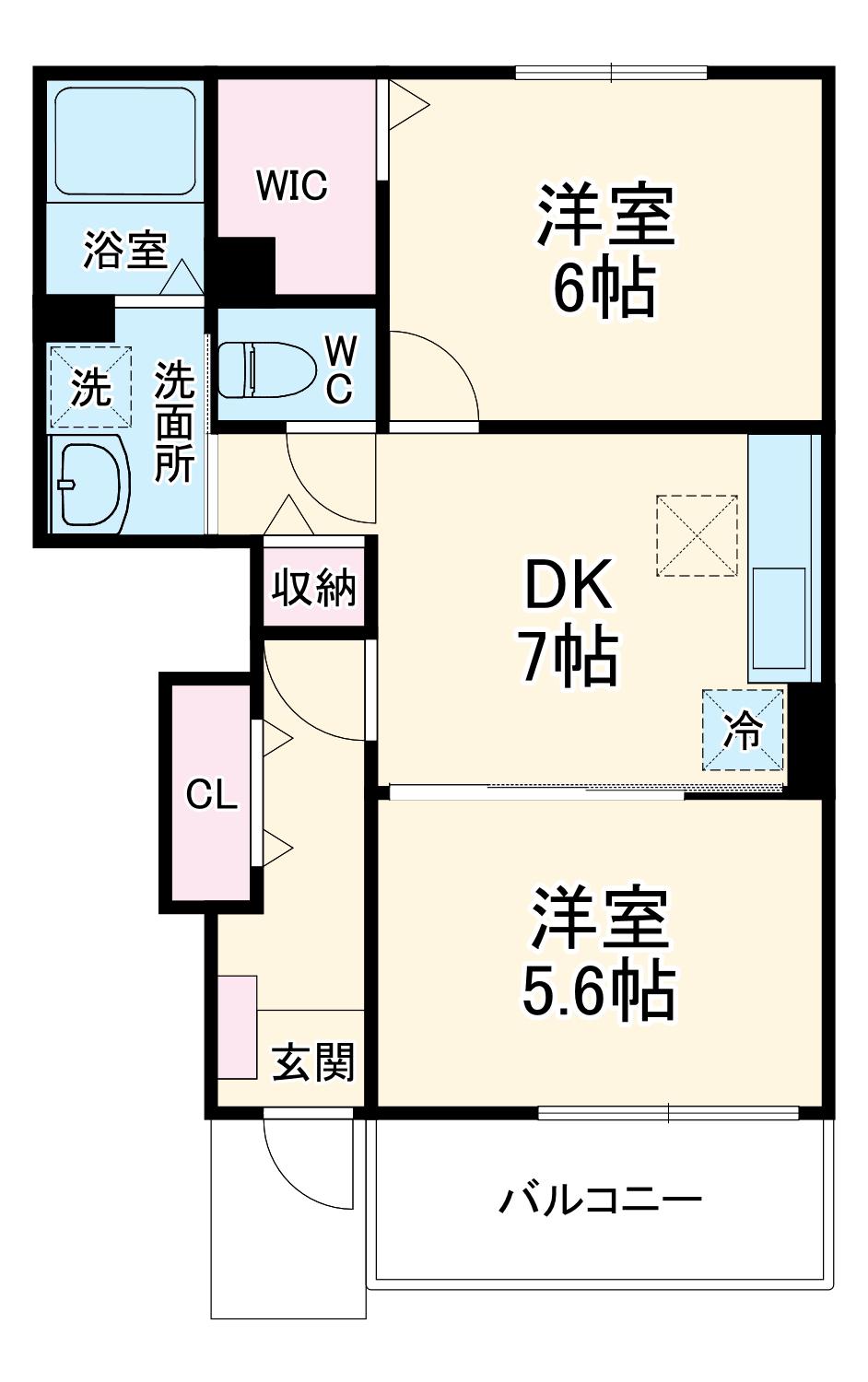 ベルソレイユ(2DK/1階)の間取り写真