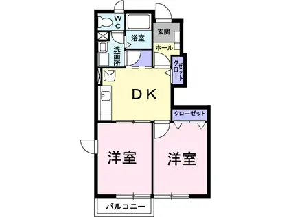 サニープレイスB(2DK/1階)の間取り写真