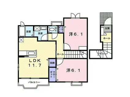 東海道本線 高塚駅 徒歩3分 2階建 築18年(2LDK/2階)の間取り写真