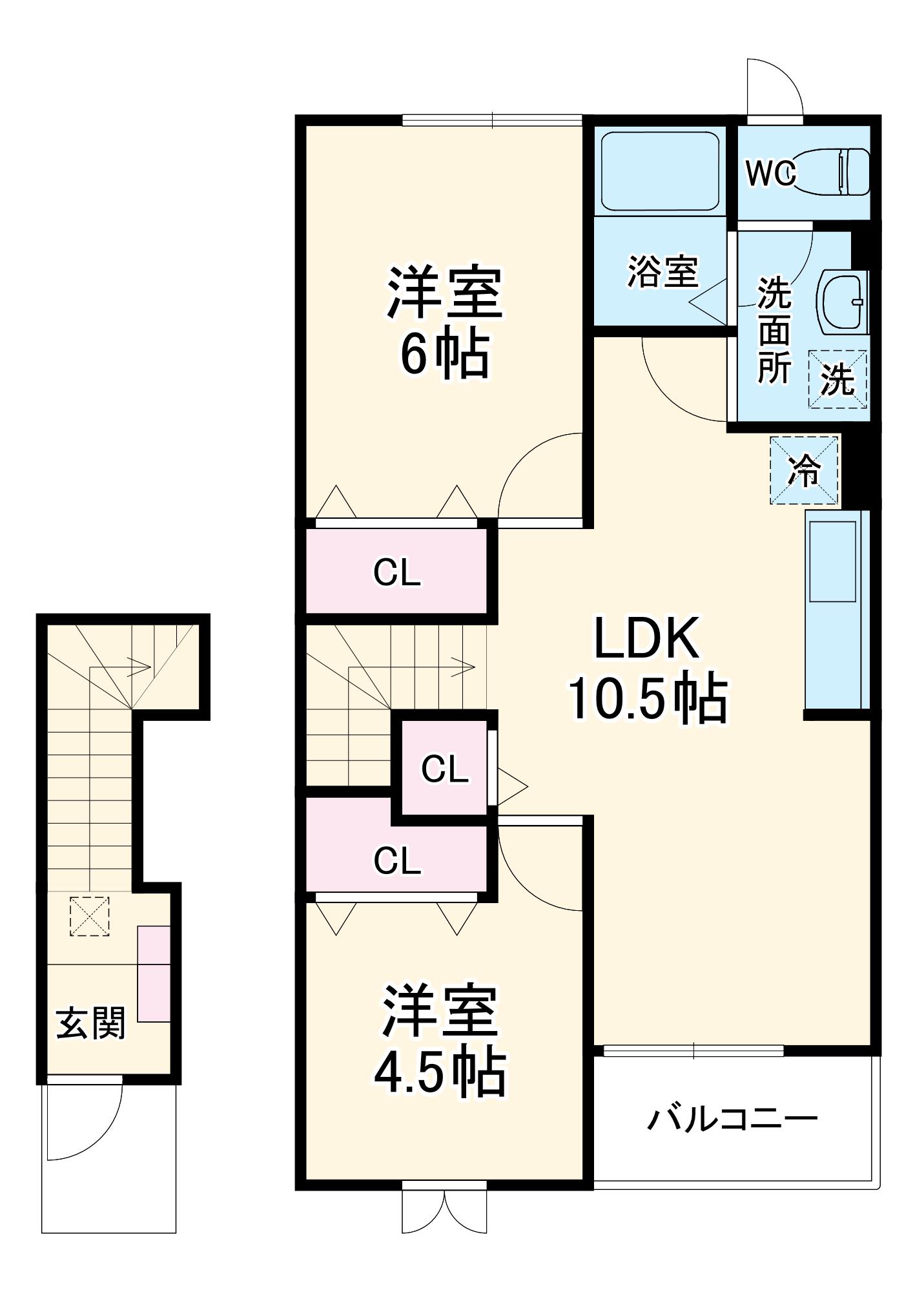 ソレイユⅠ(2LDK/2階)の間取り写真