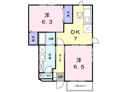 ドゥーヴアン(2DK/1階)の間取り写真