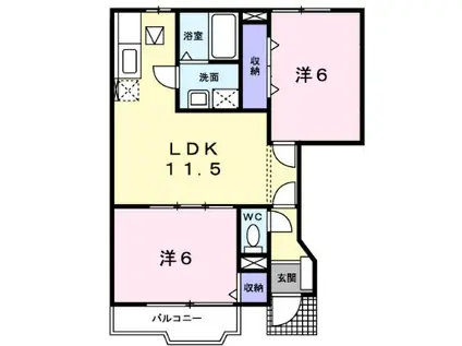 キアーロディルーナⅢ(2DK/1階)の間取り写真