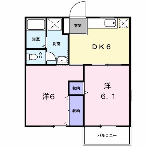 ジャルダンK(2DK/1階)の間取り写真