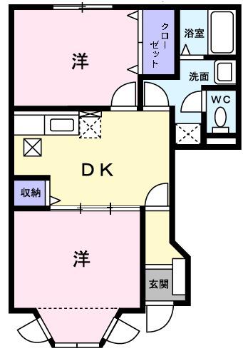 ドリームパレス(2DK/1階)の間取り写真