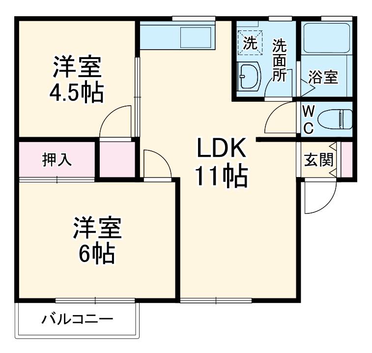 ドミールS-Ⅱ(2LDK/1階)の間取り写真