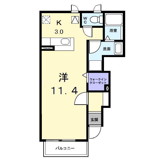 フィオーレKⅠ(ワンルーム/1階)の間取り写真