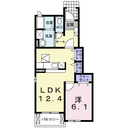 アンソレイユ西山Ⅱ(1LDK/1階)の間取り写真