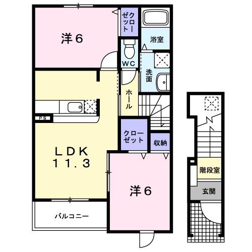 ブルンネン・ハオス(2LDK/2階)の間取り写真